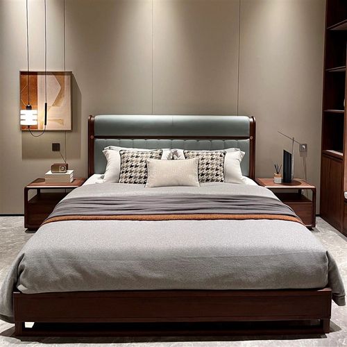 北美黑胡桃木实木床1.8米现代简约软靠双人轻R奢婚床卧室家具定制