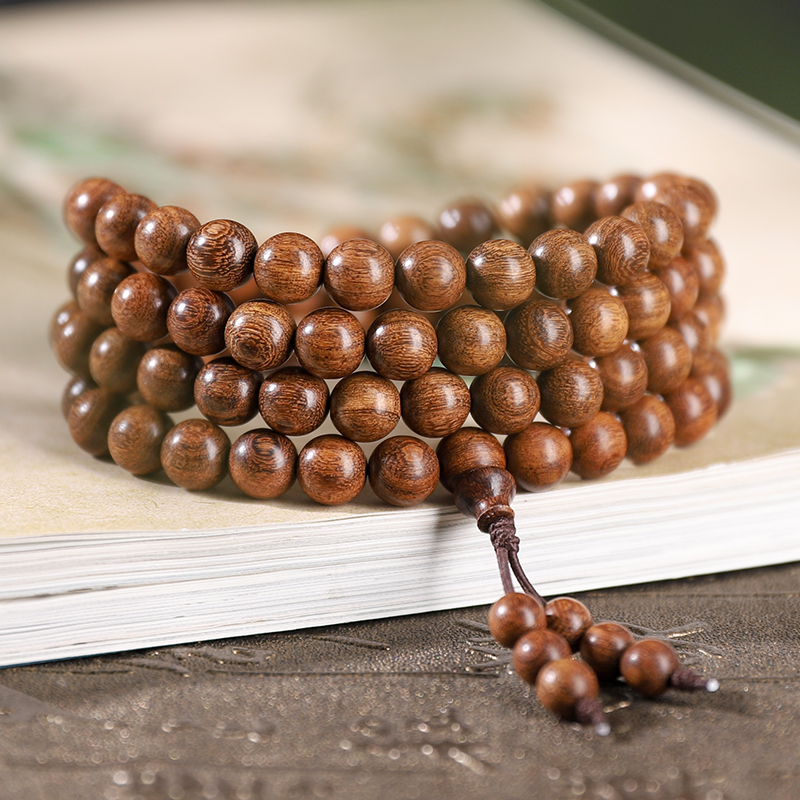 金丝檀佛珠手串檀木盘玩女士文玩男款G戴脖子檀香108颗念珠木珠