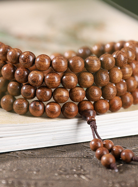 金丝檀佛珠手串檀木盘玩女士文玩男款G戴脖子檀香108颗念珠木珠