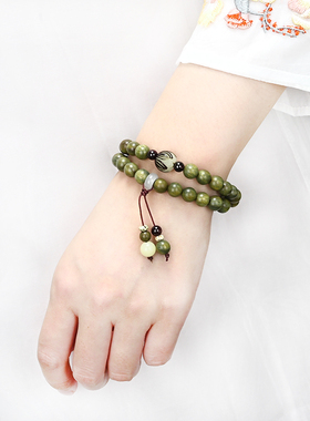 复古绿檀木手串女森系菩提手链情侣佛I珠檀香念珠莲花民族风佛珠