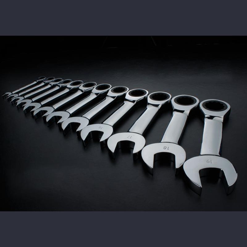 专业短柄快速棘轮扳手迷你开口梅花两用扳手双向省力汽修五金扳手