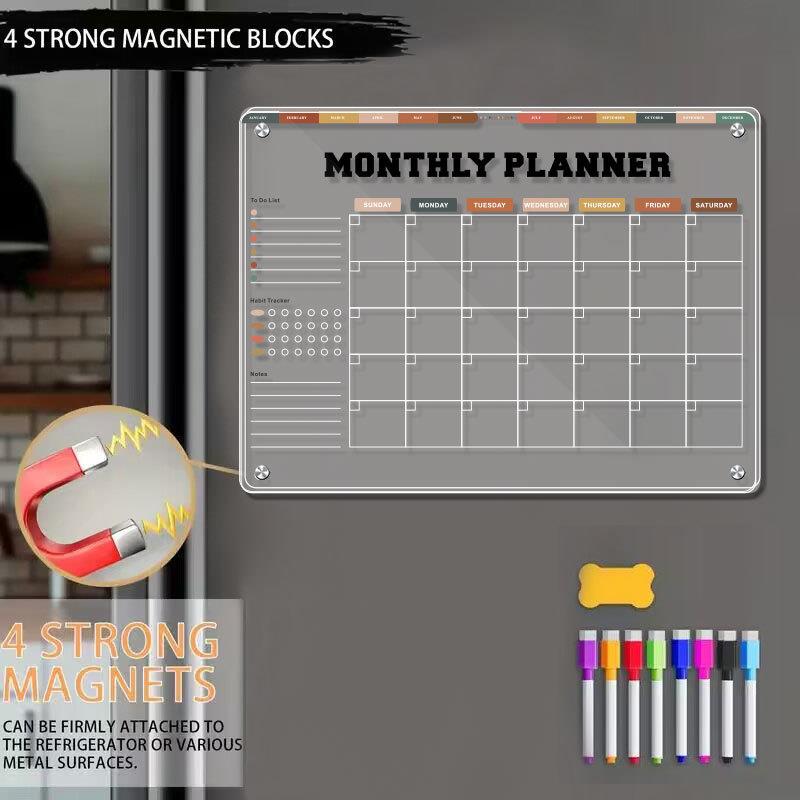 跨境现货亚克力可擦留言板磁吸冰箱贴干擦写字板套装周月计划白板