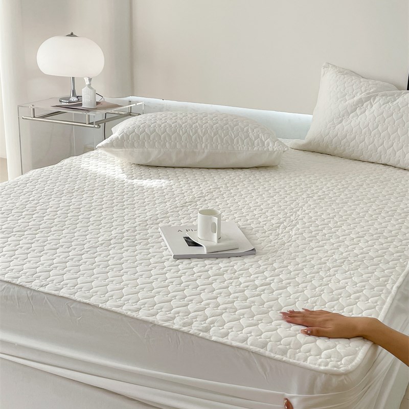 爱心夹棉白色床笠单件床垫保w护套全棉床罩褥子套防滑防尘加厚全