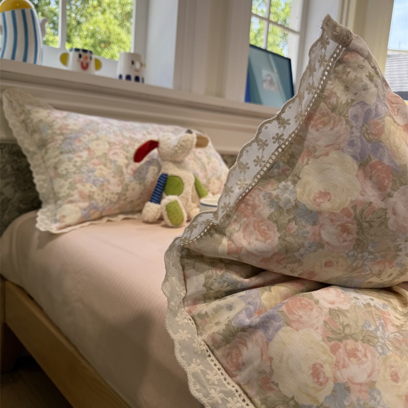 小清新镂空花边双层纱公主庄园碎花红茶床上四件套1.U5m1.8米全棉