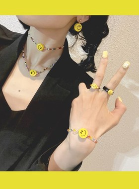 韩国精致笑脸系列x套装可爱组合戒指女
