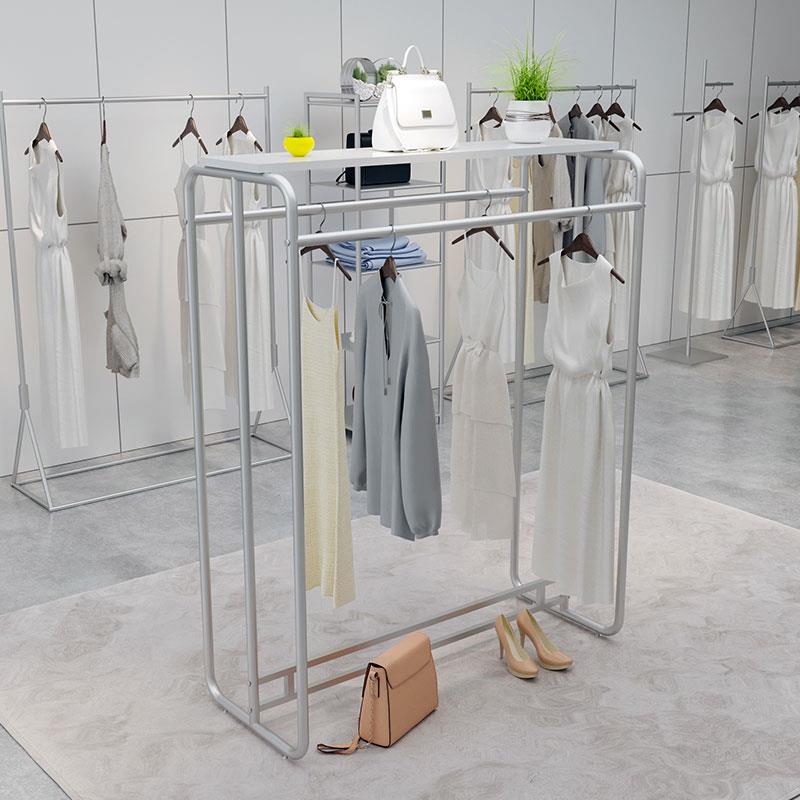 服装店衣服展示架铁艺货架落地式银色双排中岛架女装专用挂衣架子