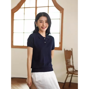 春夏新品 100纯棉POLO领半袖 女简约正肩显瘦百搭休闲打底衫