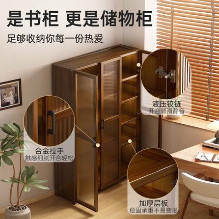 实木转角书架落地置物架窄缝柜儿童家用收纳柜子客厅带玻璃门书柜