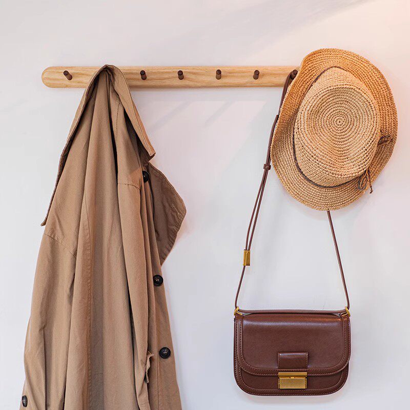 实木挂衣钩入户门后排钩进门玄关壁挂木质极简原木上墙挂钩免打孔