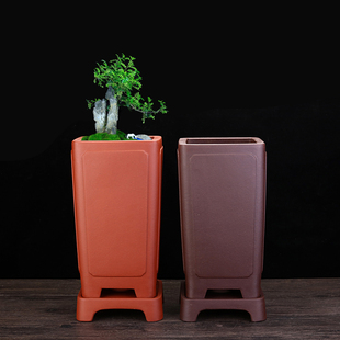 紫砂兰花盆古典精品手工大号高四方签筒榕树悬崖老桩桌面客厅绿植