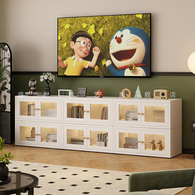 法式简约钢制靠墙电视柜矮柜自由客厅格子组合落地家用小户型卧室