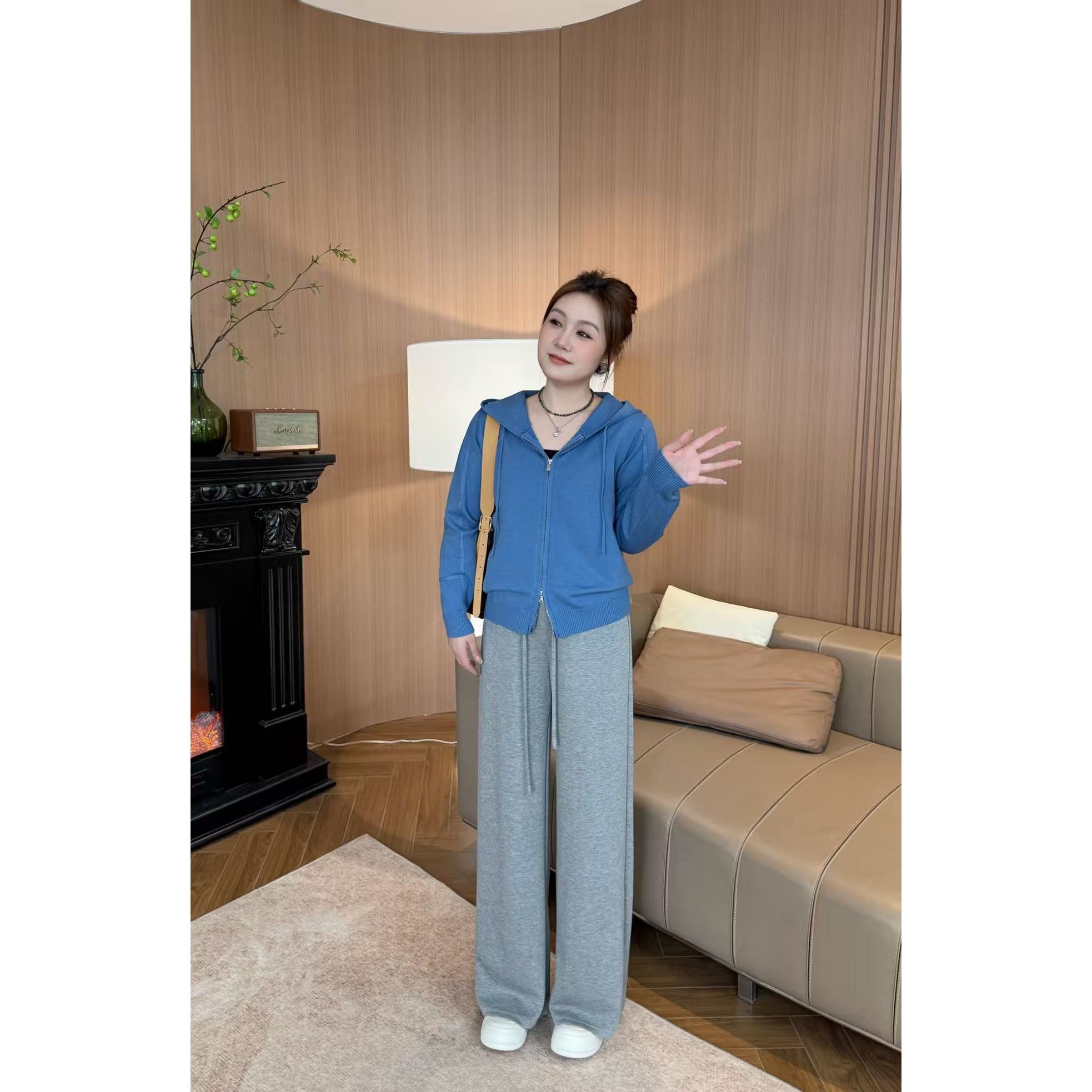 NANJIE/楠姐【空心格】韩版时尚纯色百搭连帽针织毛衣XNS6612