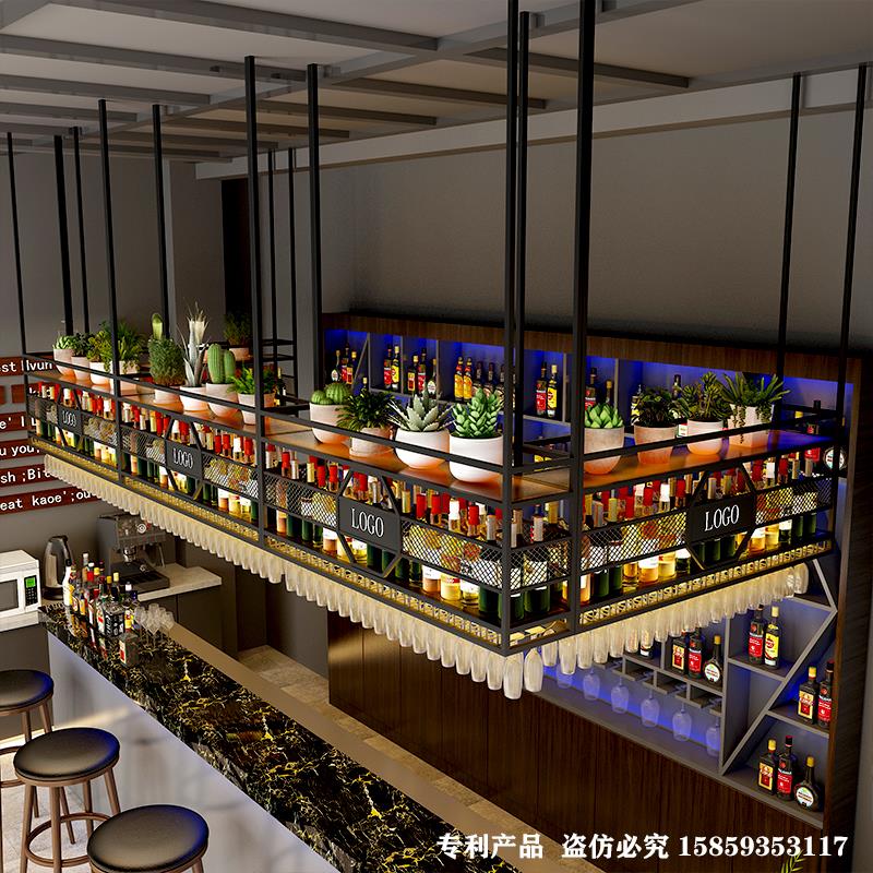 吧台悬挂红酒杯架铁艺吊柜置物架工业风倒挂酒架酒吧吊挂酒柜工业