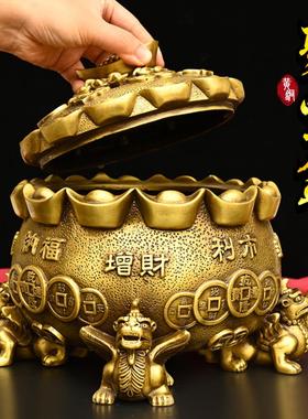 纯铜开盖貔貅聚宝盆存钱罐摆件五路财神聚宝盆商务礼品店铺办公室