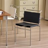 芳蕊中古餐椅不锈钢轻奢高级感包豪斯简约现代马鞍皮覆古靠背椅子