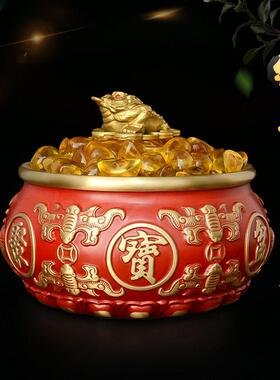 全铜加厚聚宝盆招财摆件黄铜米缸客厅商铺家居饰品