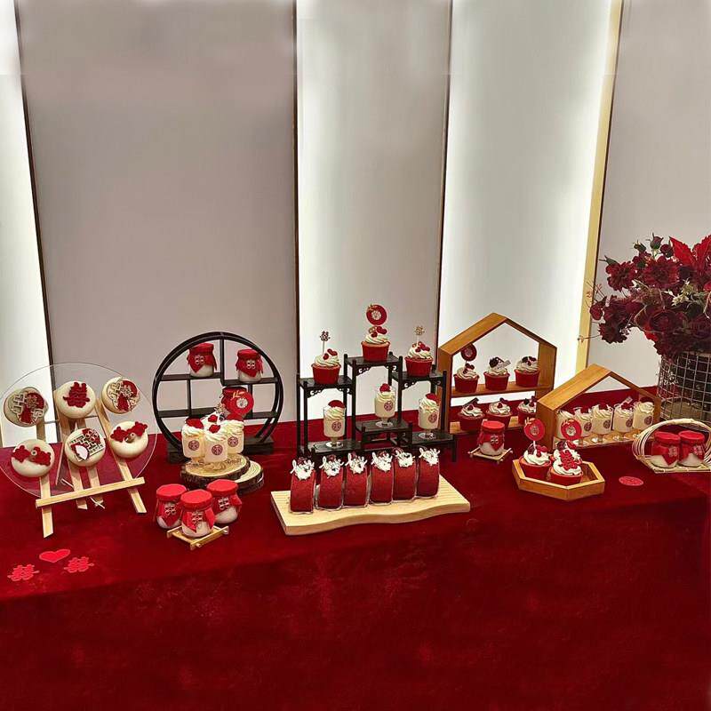 中式甜品台摆件展示架订婚婚礼摆台托盘博古架婚庆装饰茶歇蛋糕台