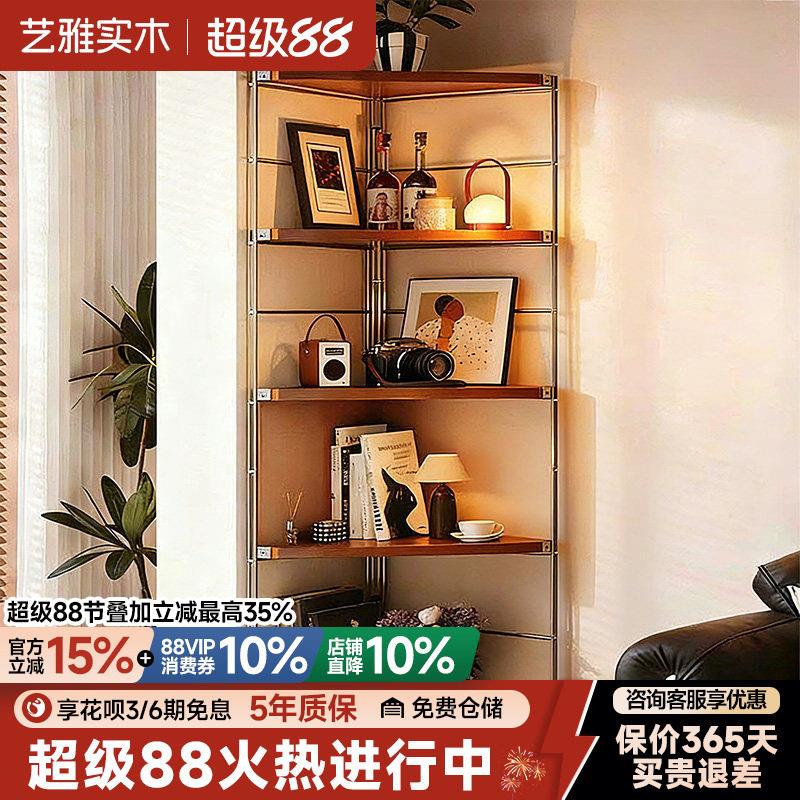 转角置物架落地靠墙多层拐角收纳架客厅中古展示架角落书架三角架