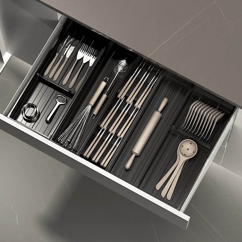 厨房抽屉收纳分隔内置橱柜内碗碟收纳架碗筷盘子收纳盒餐具放碗架