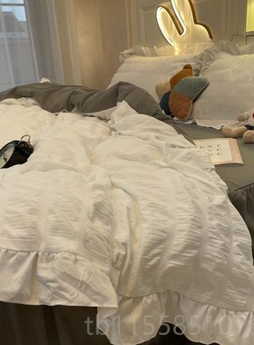 高档韩式优雅色四件套泡泡被花边C套纯紫色床裙公风学生宿舍三件