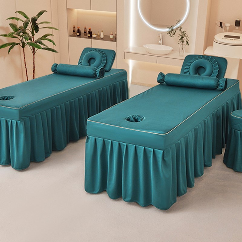 按摩床单床罩轻奢高级q感美容院专用头疗理疗推拿带洞黑色床套单