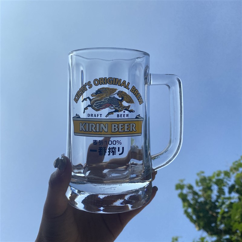 麒麟啤酒杯日式一番榨啤酒杯酒吧加厚H带把扎啤杯日料店商用杯子