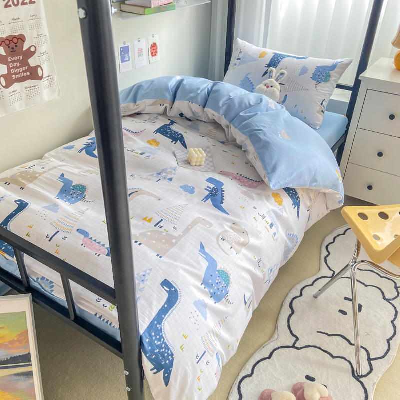 现货简约时尚棉三件套100被套A床单学生宿舍上下铺寝室床上用品