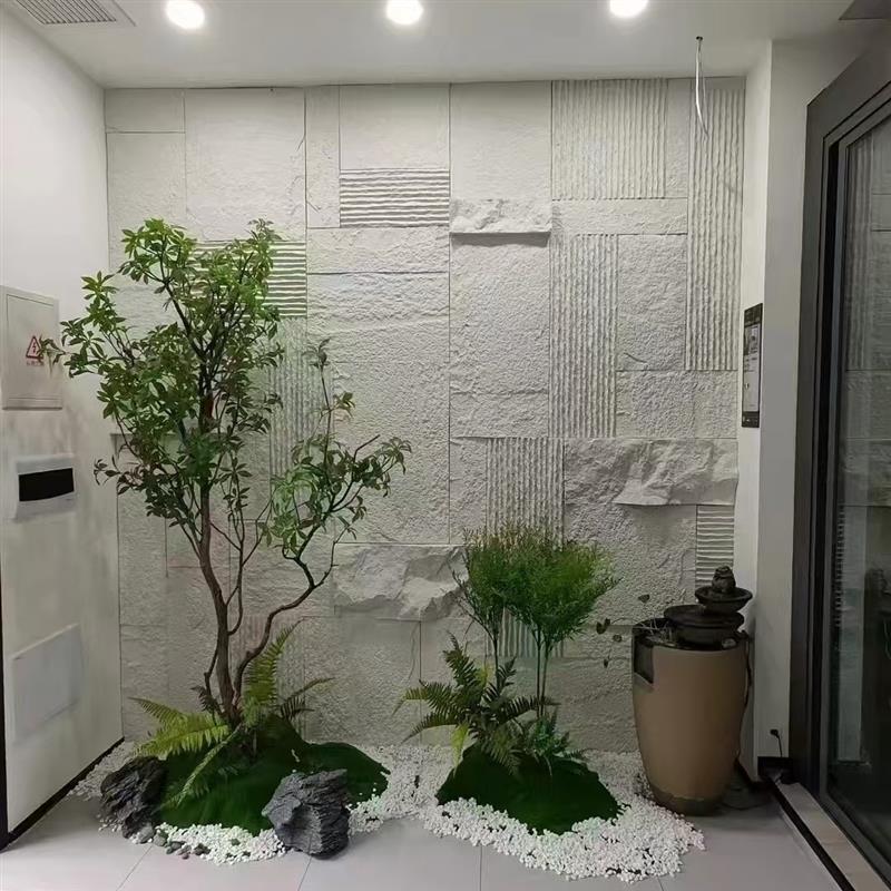 PU石材天井背景墙混搭石皮设计花岗岩流水石厚山岩仿石材墙面装饰