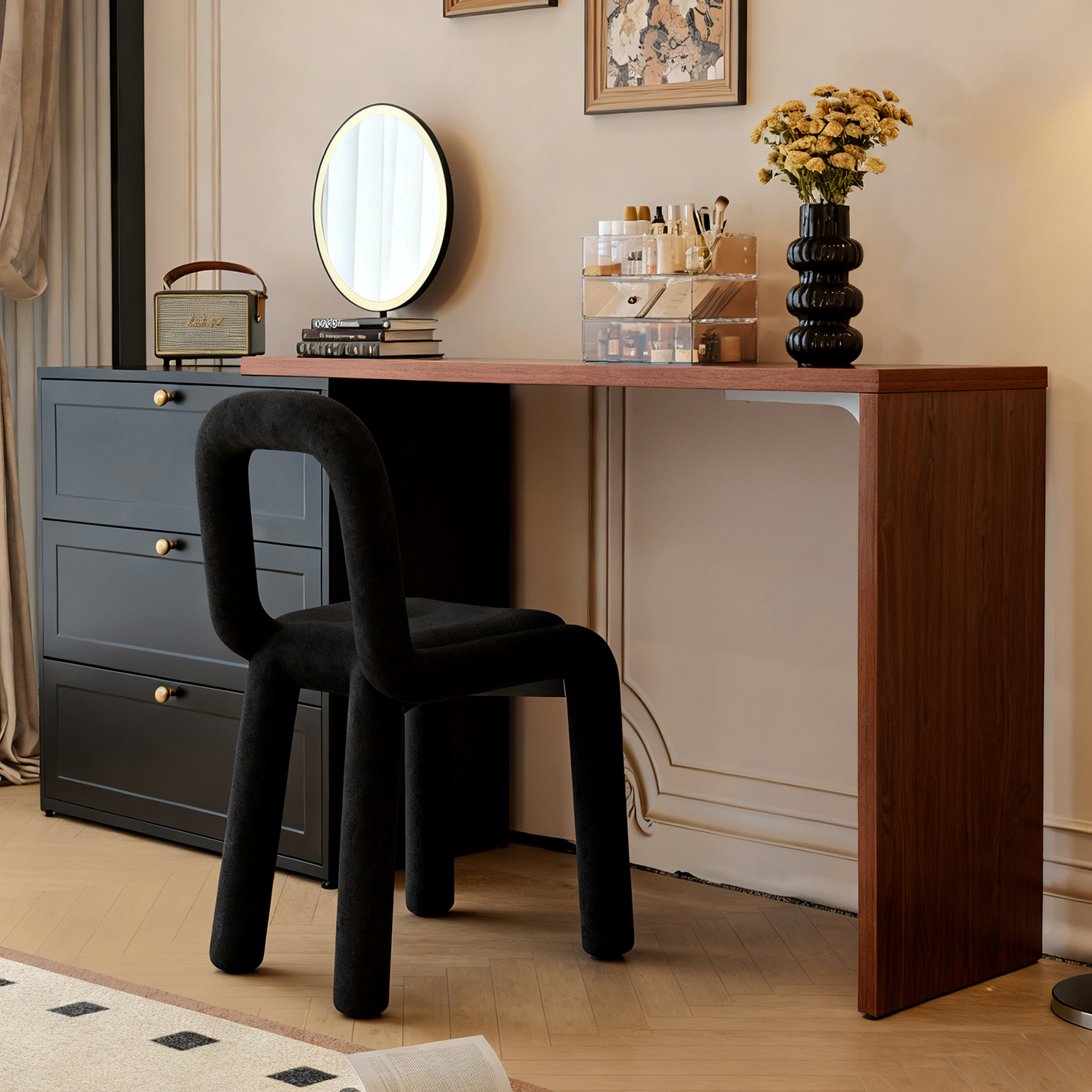 三斗柜配套E0级实木颗粒板梳妆台