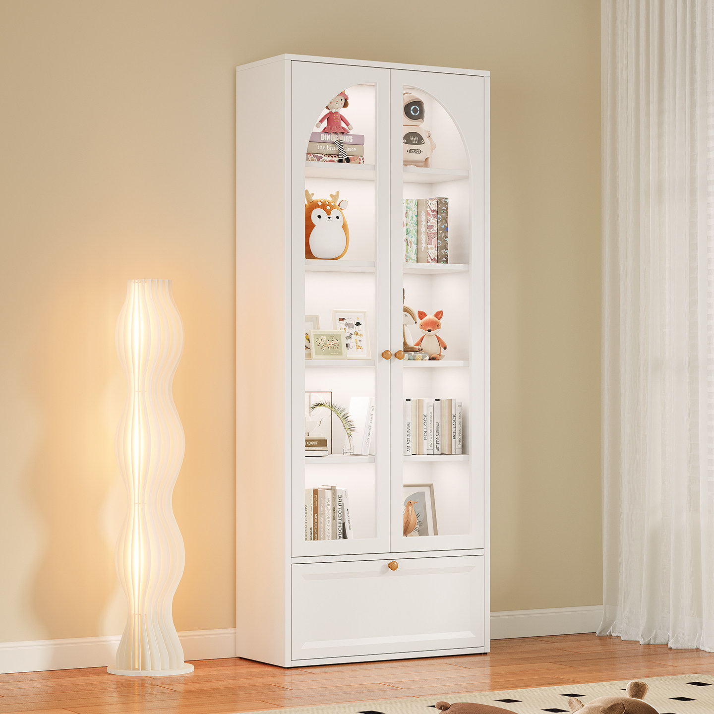 翘喜鹊奶油风手办展示柜 谷子二次元收纳柜 高档简约玻璃门酒柜,收纳整理,手办收纳盒,淘宝优惠券,粉丝福利购,淘宝优惠卷