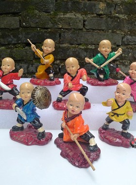 白衣彩衣少林武功夫小子和尚摆件 大号树脂罗Q汉摆设家饰车饰武馆