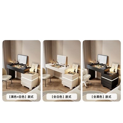 奶油风实木梳妆台可翻盖镜子卧室梳妆台斗柜镜子桌子一体梳妆台