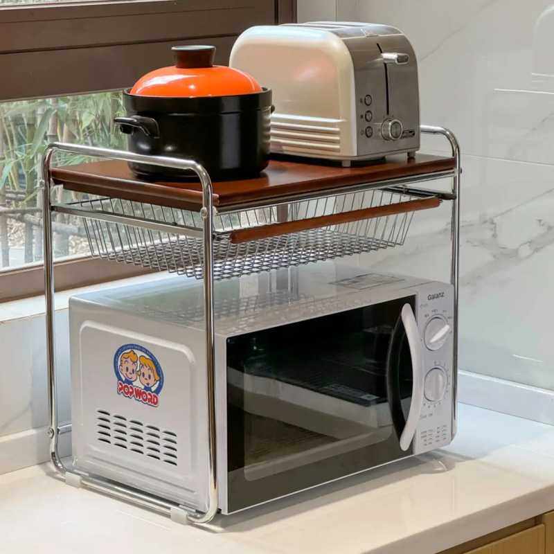 中古风微波炉置物架厨房储物架台面电饭煲锅架子双层收纳烤箱支架,厨房/烹饪用具,微波炉置物架,淘宝优惠券,粉丝福利购,淘宝优惠卷