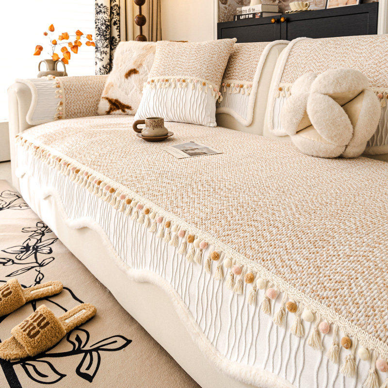 法式雪尼尔四季通用沙发垫2026新款固定防滑一片式盖布异形坐垫子