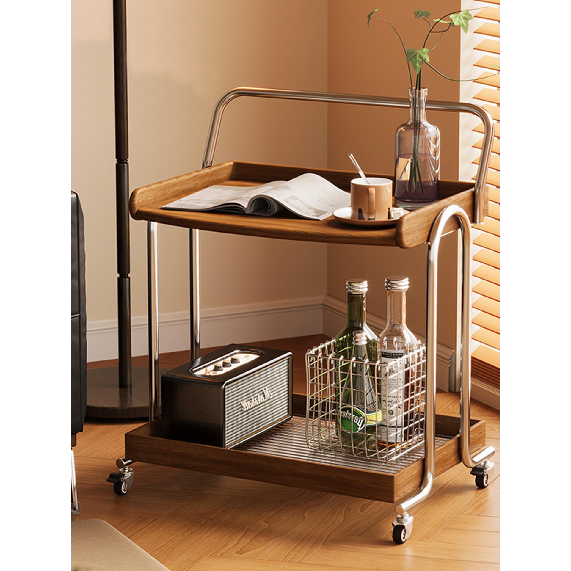 网红覆古小车中古风小推车可移动茶几边几桌床头柜餐边零食置物架