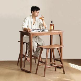 意式极简小吧台北美黑胡桃木吧台简约品酒桌两人小餐桌家用小书桌