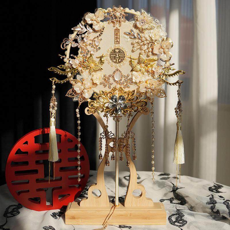 凤吟婷新娘团扇香槟色高级重工秀禾喜扇结婚出嫁手捧花diy材料包,家居饰品,工艺扇/团扇/喜扇/折扇,淘宝优惠券,粉丝福利购,淘宝优惠卷