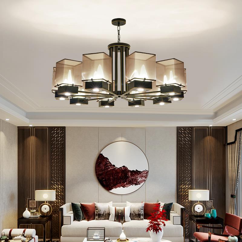 新中式吊灯客厅包厢设计师酒店饭厅工程带射灯火锅店饭店包间灯具