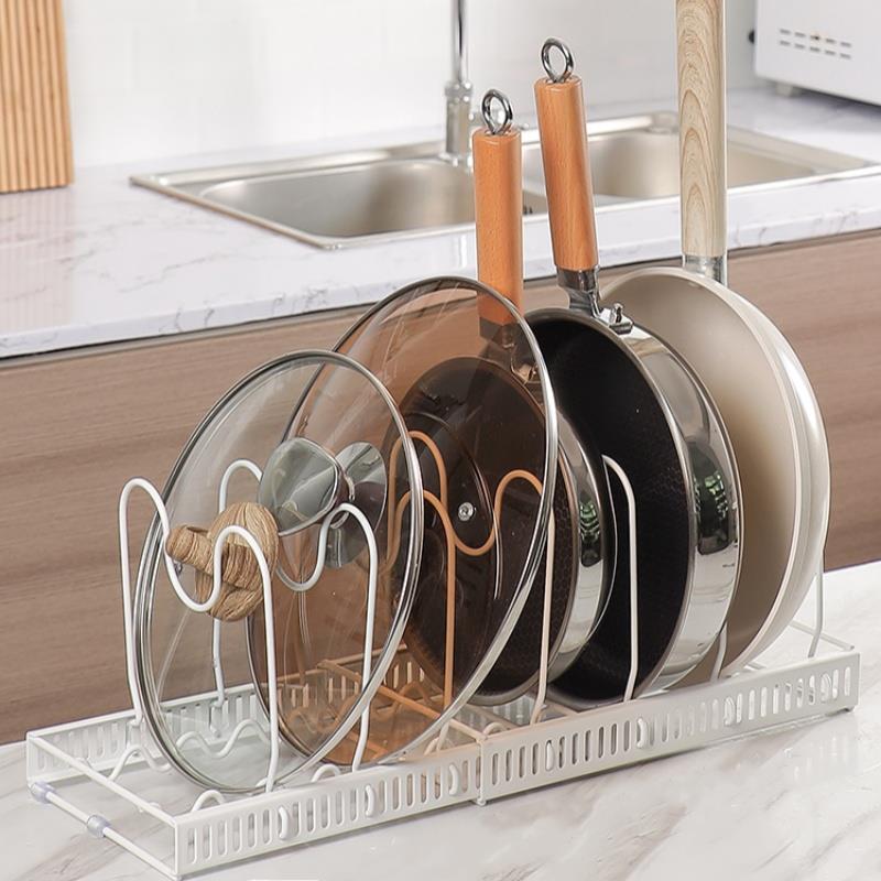 不锈钢锅盖架厨房置物架可伸缩整体橱柜内锅具厨具收纳锅架台面碗