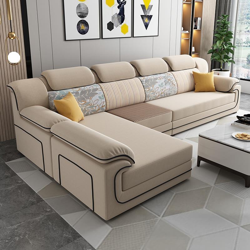 新款客厅简约现代免洗乡村冬夏凉席布艺沙发贵妃组合3.2m/3.6米