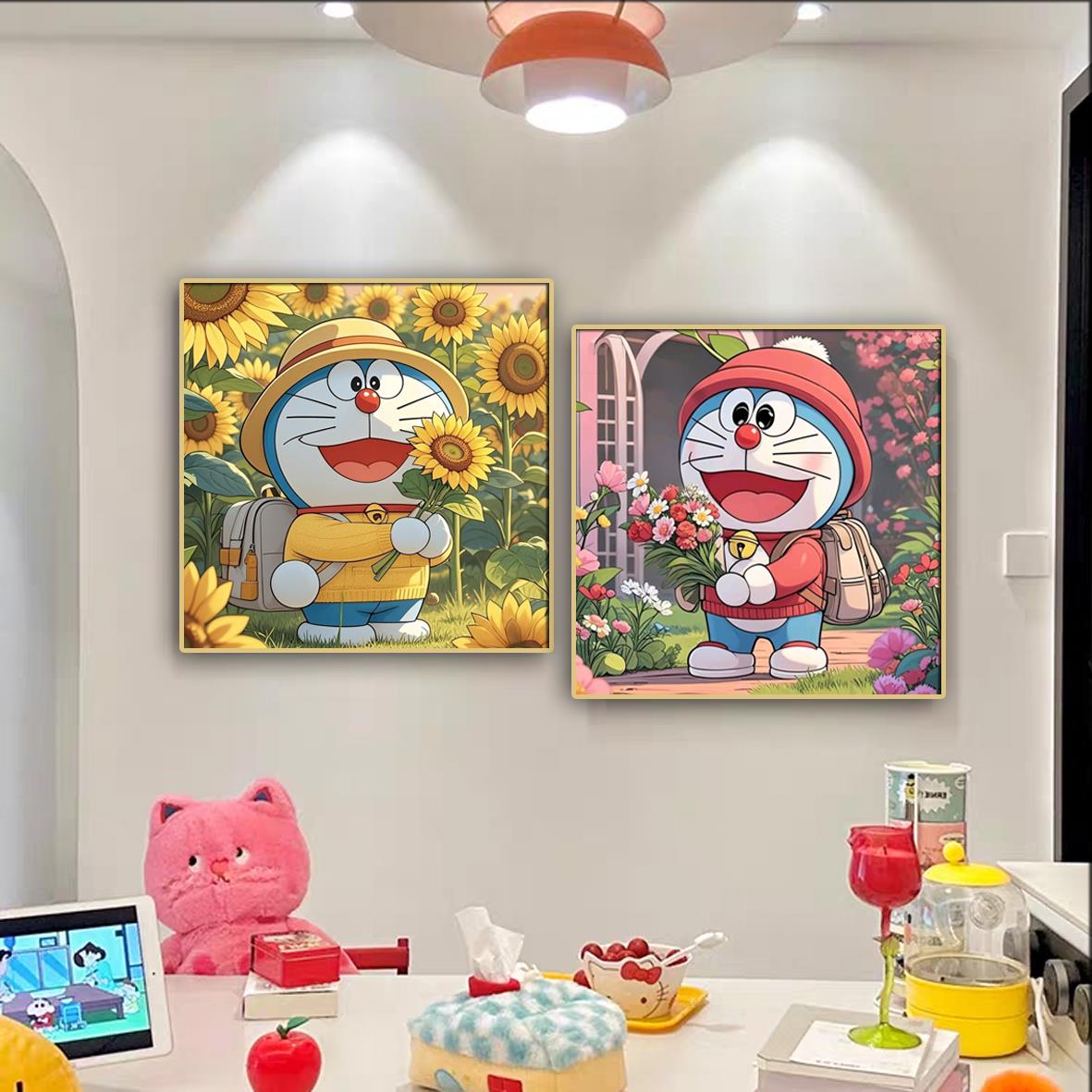 哆啦A梦机器猫卡通儿童房免打孔装饰画可爱卧室挂画墙画桌面摆画
