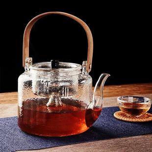 耐热锤纹玻璃提梁壶大容量加厚煮茶器家用手工蒸泡茶壶高硼硅 日式