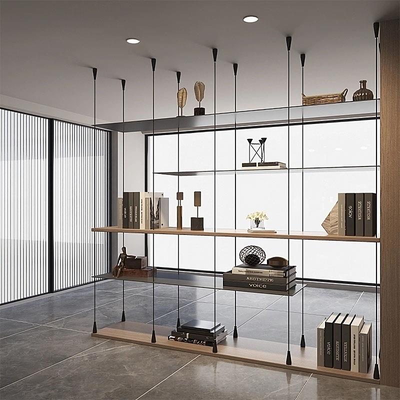 极简书架置物架铝板铝合金不锈钢金属顶天立地展示架层板展示架