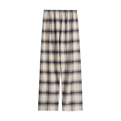 日本原单双股棉法兰绒纯棉良品家居睡裤女全棉磨毛格子纯色家居裤