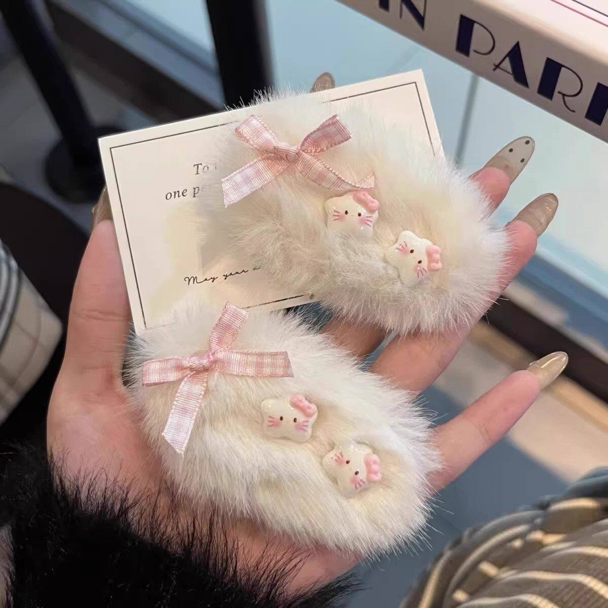 可爱毛绒星星猫咪发夹毛茸茸星星卡通ins风甜美少女发饰粉色少女图片