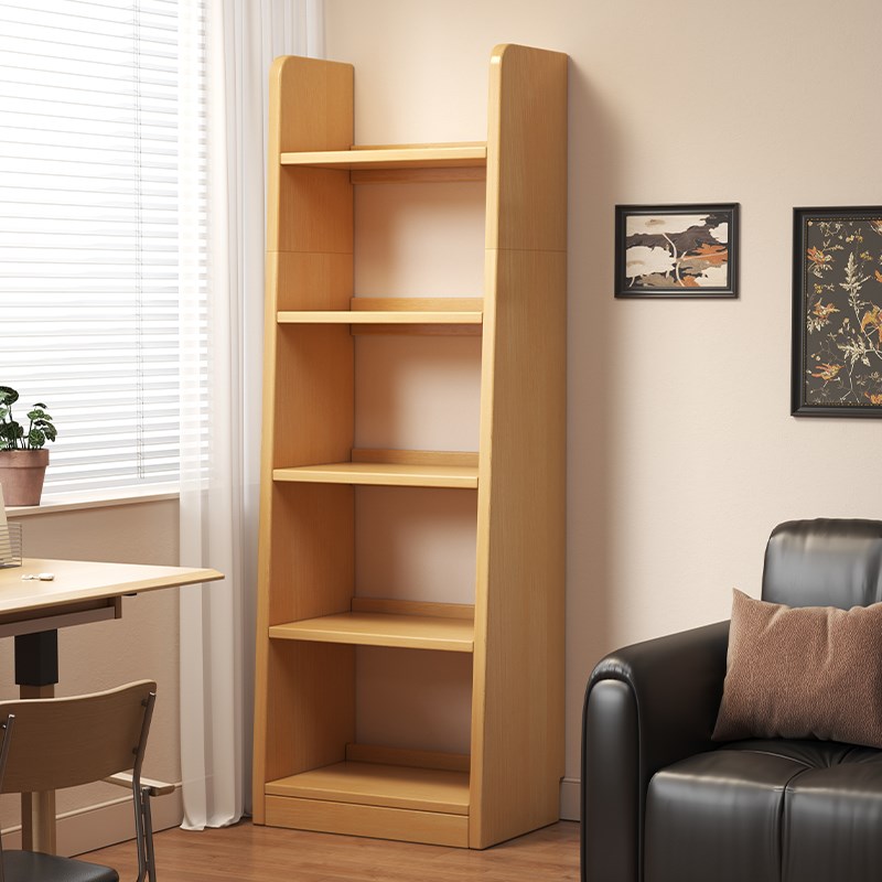 原木风实木书架落地置物架学生书柜收纳柜K客厅一体靠墙收纳展示