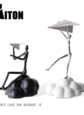 现代抽象雕塑玩飞机人物摆件样板房客厅I电视柜玄关书房家居艺术