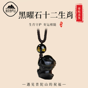 遇见普陀山天然黑曜石十二生肖吊坠男女本命年挂件吉祥物水晶挂件