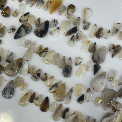 欧美新款花玛瑙 不规则水滴梨形串珠天然石手工散珠Diy项链半成品