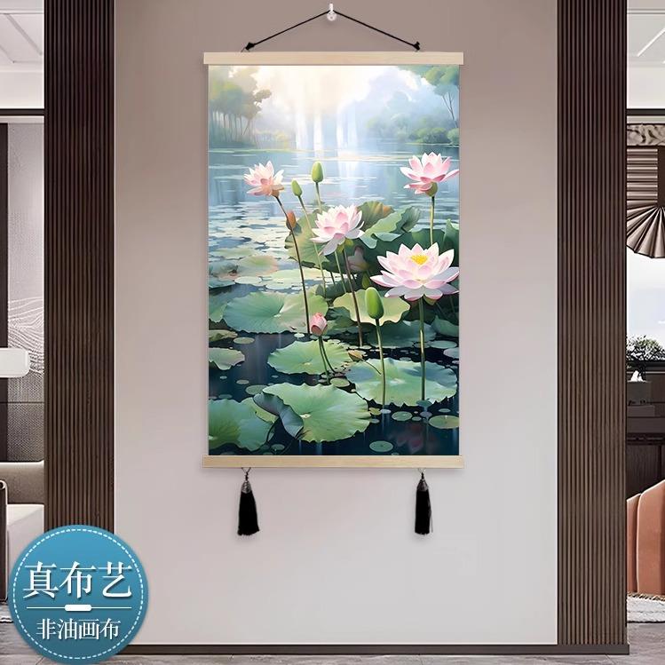 夏日荷花电表箱遮挡光影莲花装饰画客厅玄关卧室床头走廊布艺挂画